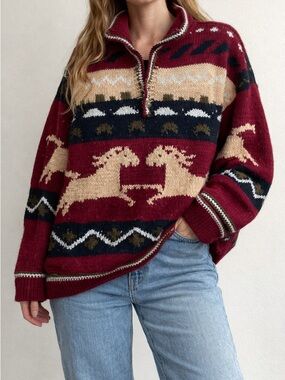 Hand Knit | Horse Sweater | Equestrian Western Chunky Knit